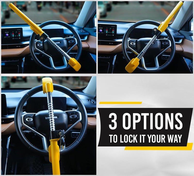 BRAMMH Ultra Secure Car Steering Wheel Lock, No Scratch Dual Locking Hooks, Anti Theft Car Device Wheel Locks for Cars with Adjustable Size, Strong Metal Bars, Anti-Pick Car Lock (Snake) - Image 4